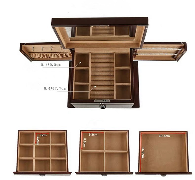 Handmade Large Wooden 4 Layers Jewelry Box, Built-in Mirror and Lock V ...
