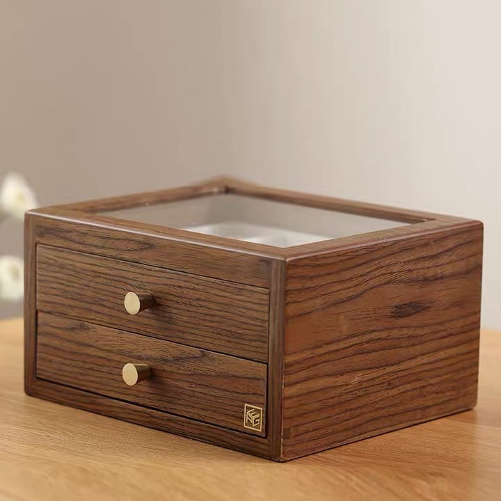 2 Drawers Jewelry Box with Glass Lid - Nillishome