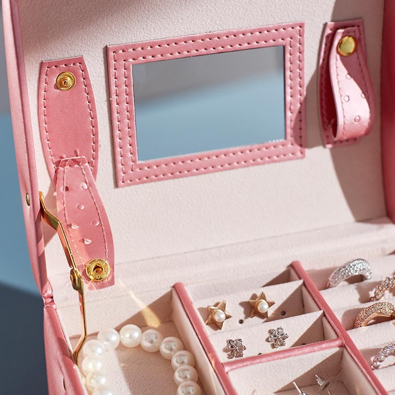 Portable 3 Layers Jewelry box with Lock and Mirror Travel Jewelry Organizer - Nillishome