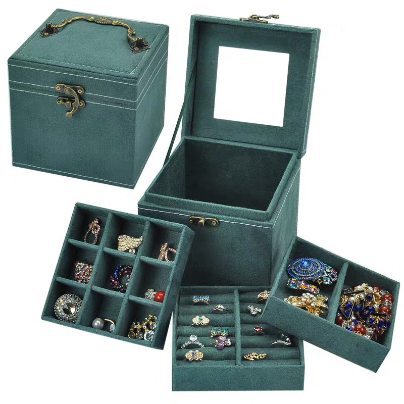 Jewelry Box for Women With Mirror Three-Layer Jewelry Organizer - Nillishome