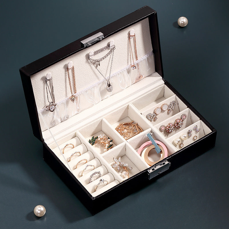 Travel Necklace Ring Storage Organizer Jewelry box with key - Nillishome