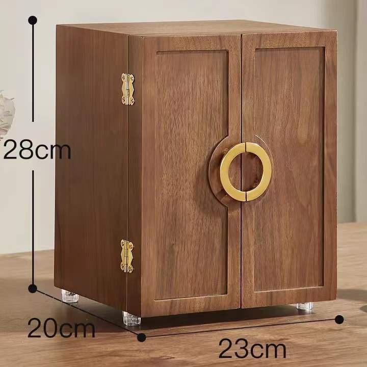 Double Door Design Large Real Wooden Jewelry Box Organizer With 5 Drawers