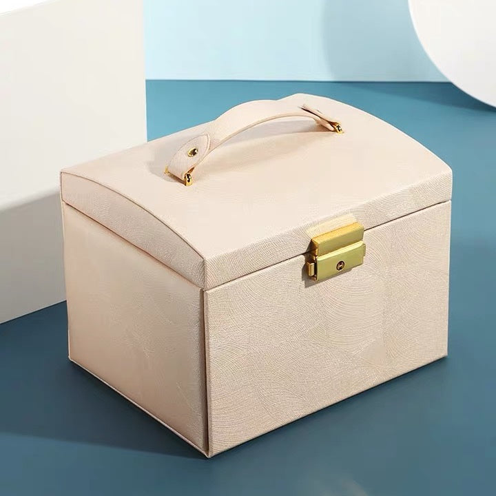 Multifunction Jewelry Box with Handle Mirror Lock Drawer Jewelry Orga