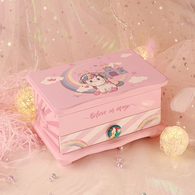 Unicorn & Flamingo Musical Jewelry Storage Box with Pullout Drawer