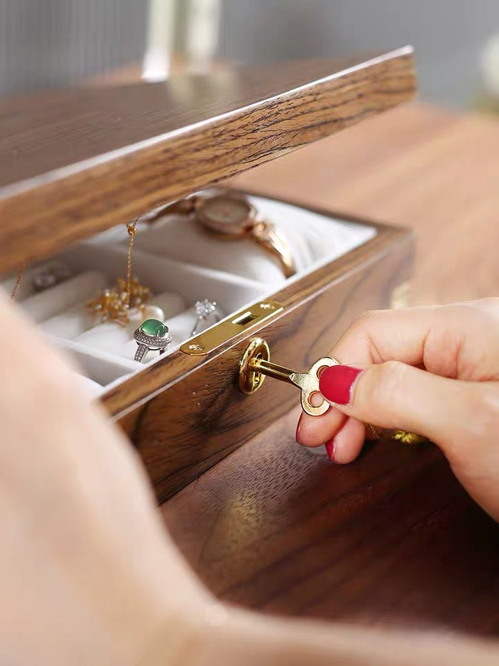 Wooden Box Jewelry Watch Organizer With Lock - Nillishome