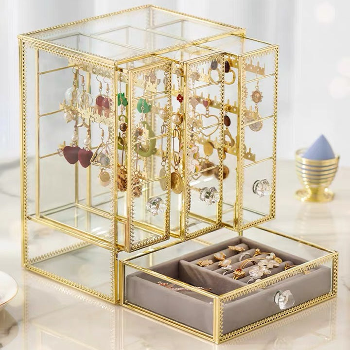 Glass Jewelry Box With Three Closet for Necklace Earrings Rings - Nillishome