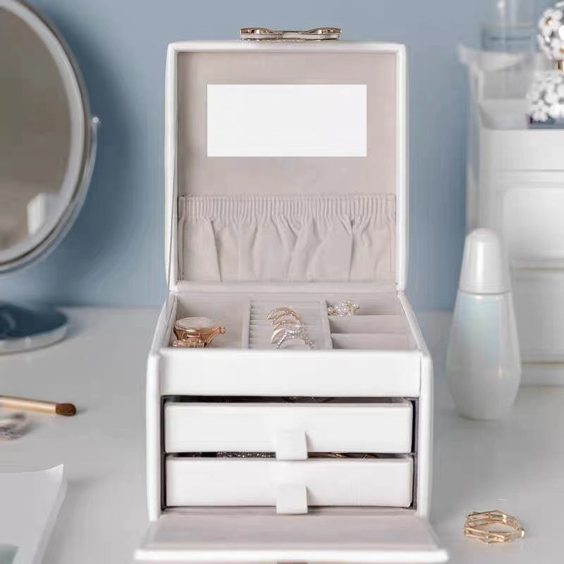 Portable Special Design 3 Layers Jewelry Box Organizer With Mirror - Nillishome